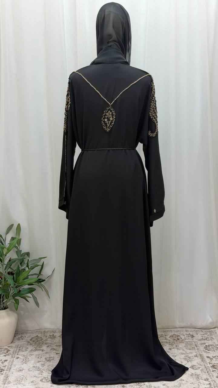 Noir Pearl Hand-Beaded Abaya