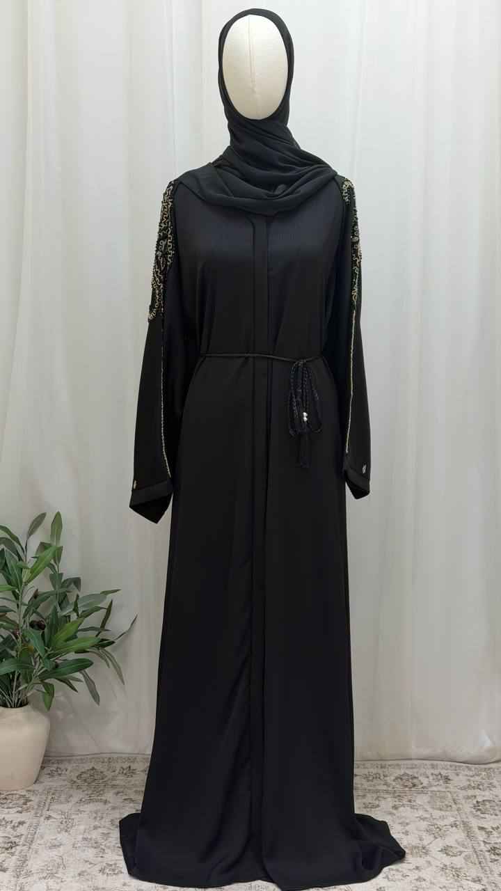 Noir Pearl Hand-Beaded Abaya