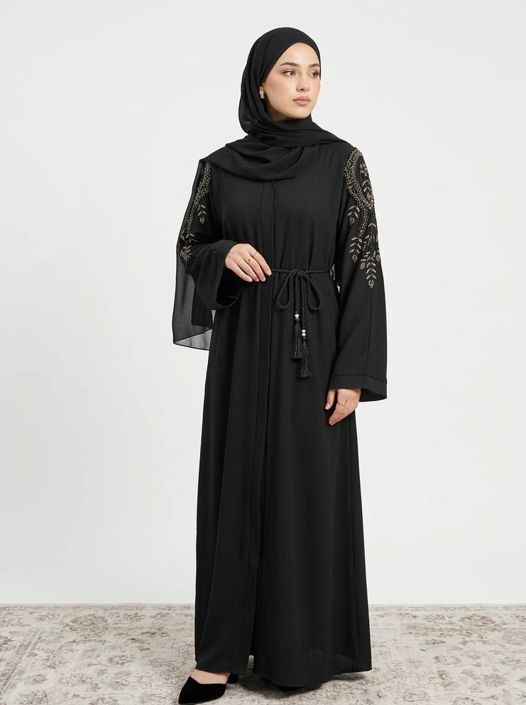 Midnight Noor Abaya – Hand Beaded Edition
