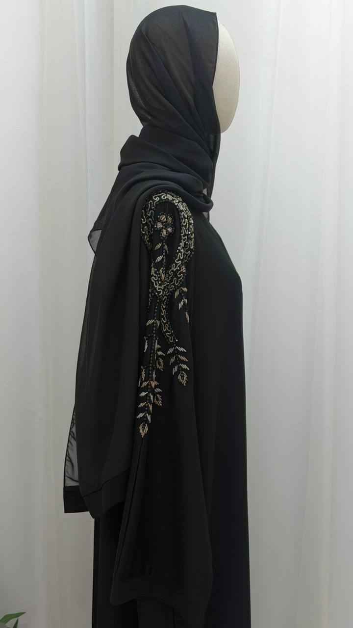Midnight Noor Abaya – Hand Beaded Edition