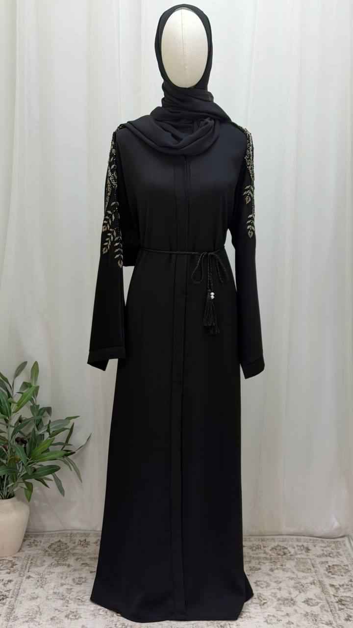 Midnight Noor Abaya – Hand Beaded Edition