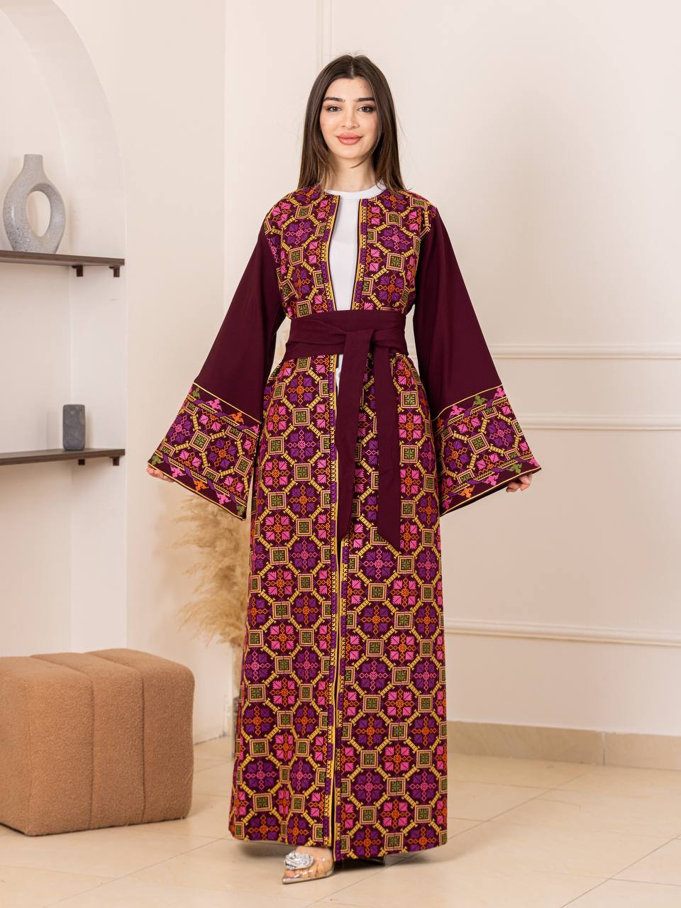 Open Embroidered Abaya Wardat Al-Quds