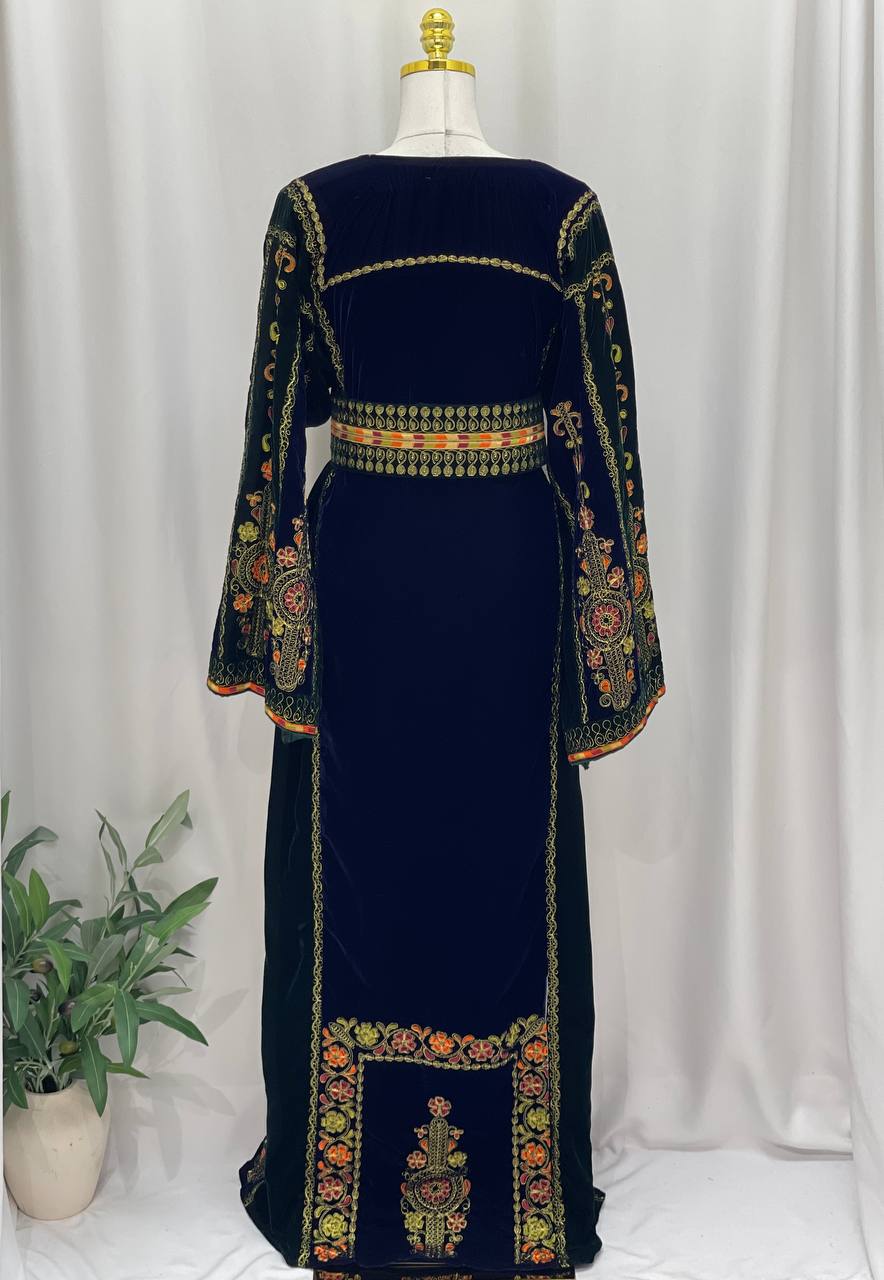 Navy & Emerald Queen Embroidered Velvet Thobe