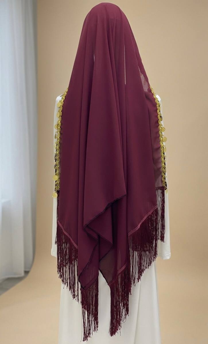 Heritage Coin Fringe Chiffon Shawl/Khirka