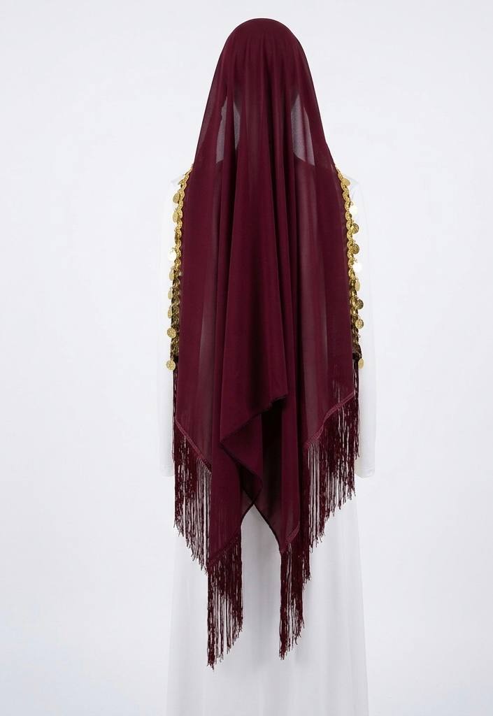 Heritage Coin Fringe Chiffon Shawl/Khirka