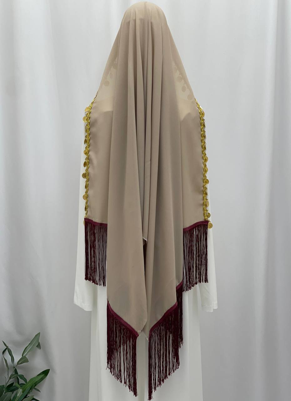 Heritage Coin Fringe Chiffon Shawl/Khirka