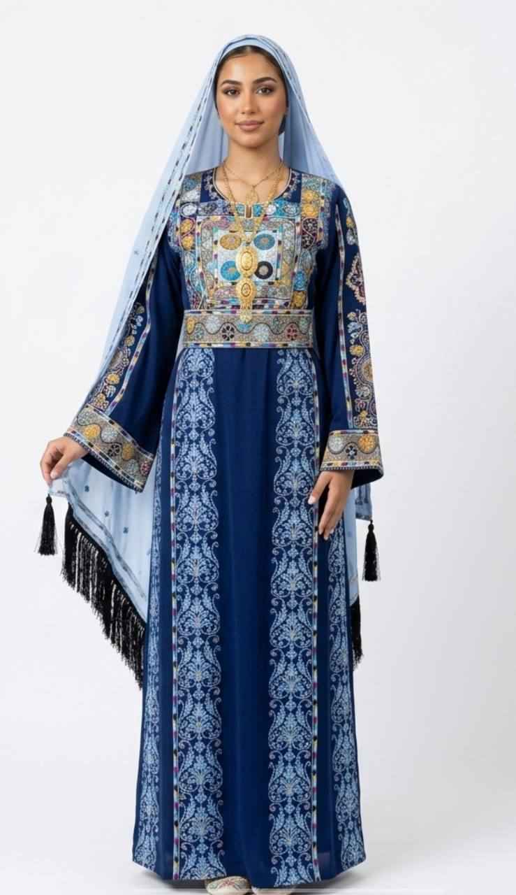 Layan Sapphire Blue Embroidered Thobe - Palestinian Elegance Layan Sapphire Blue Embroidered Thobe - Palestinian Elegance