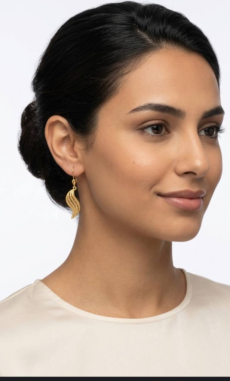 Golden Feather Drop Earrings