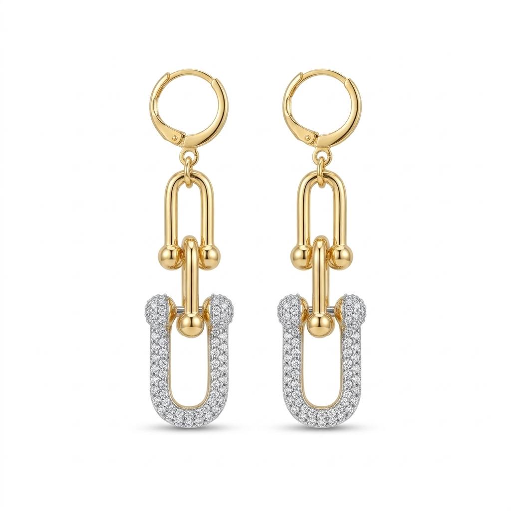 Modern Link Drop Earrings – 18K Style