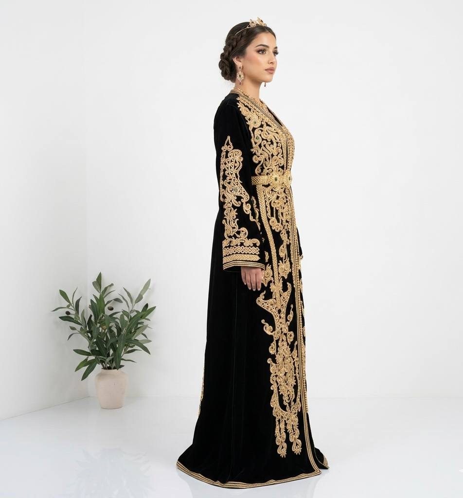 The Majestic Noir & Gold Hand-Worked Caftan