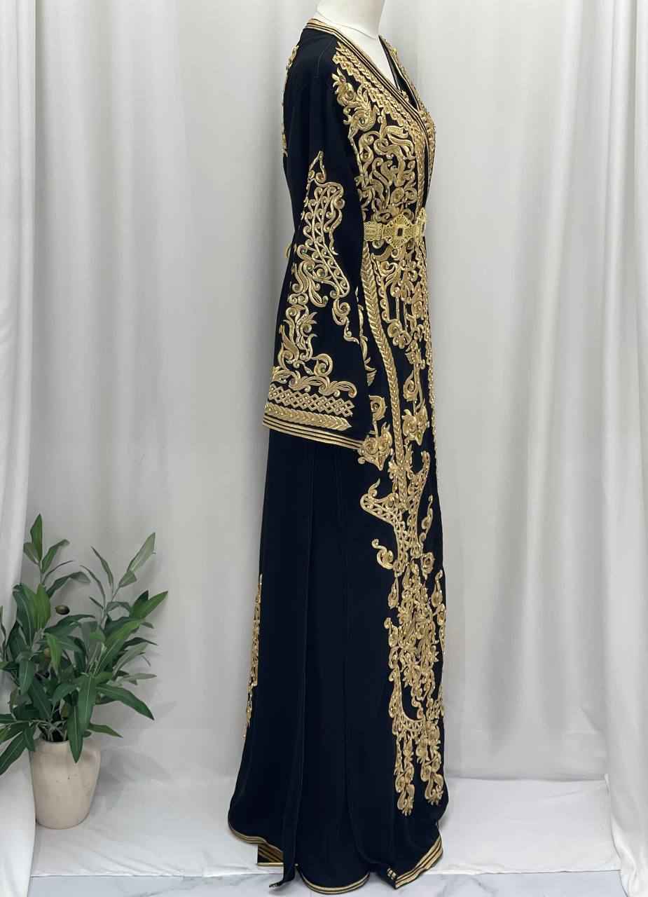The Majestic Noir & Gold Hand-Worked Caftan