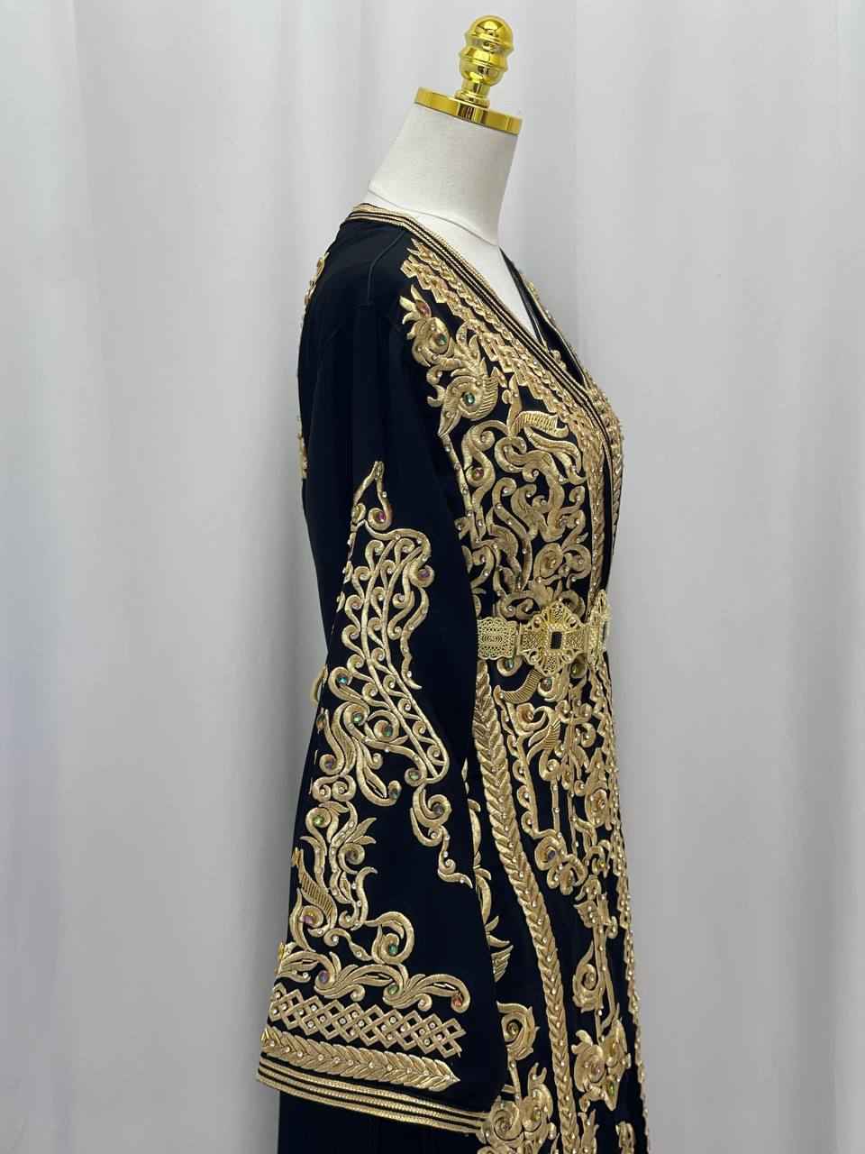 The Majestic Noir & Gold Hand-Worked Caftan