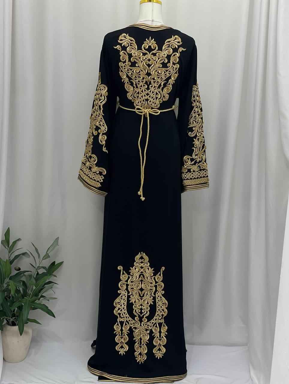 The Majestic Noir & Gold Hand-Worked Caftan