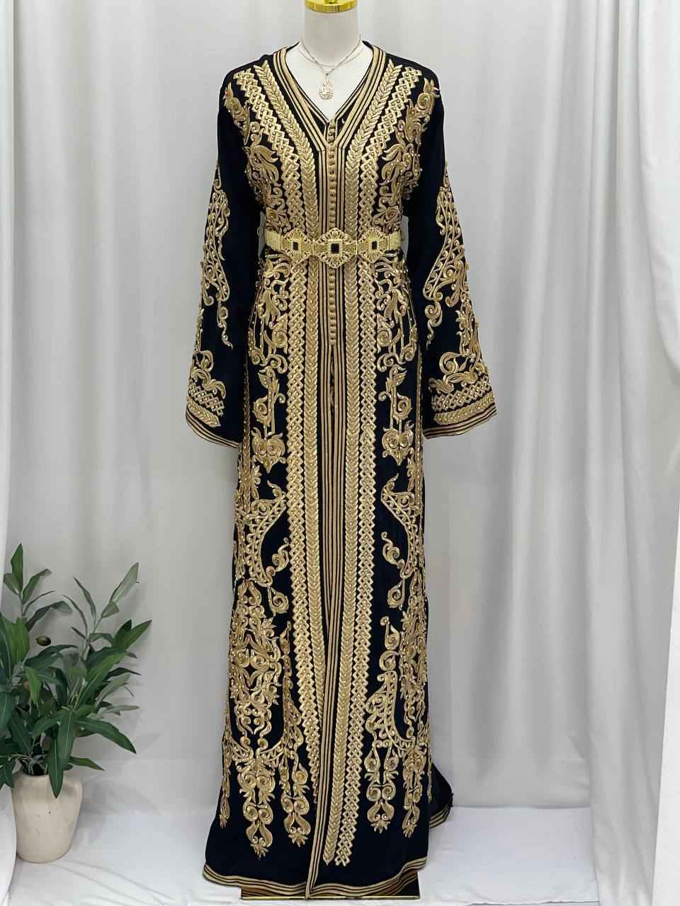 The Majestic Noir & Gold Hand-Worked Caftan