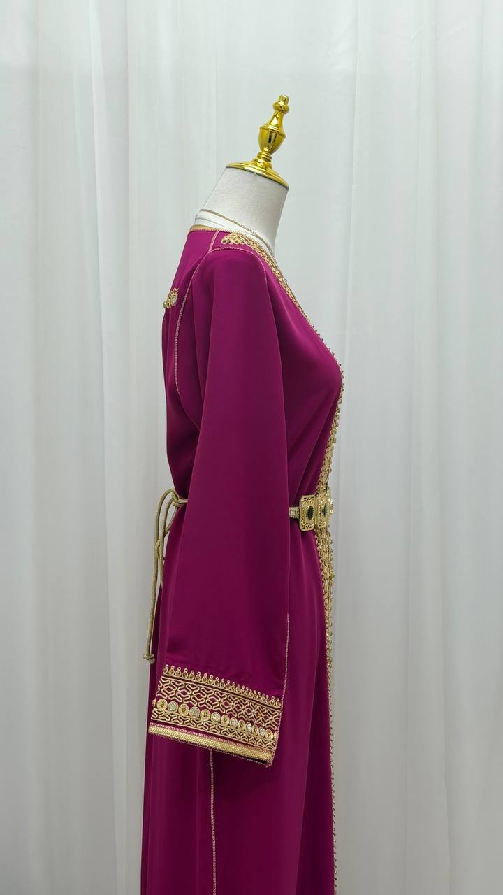 Royal Fuchsia Hand-Embroidered Moroccan Kaftan