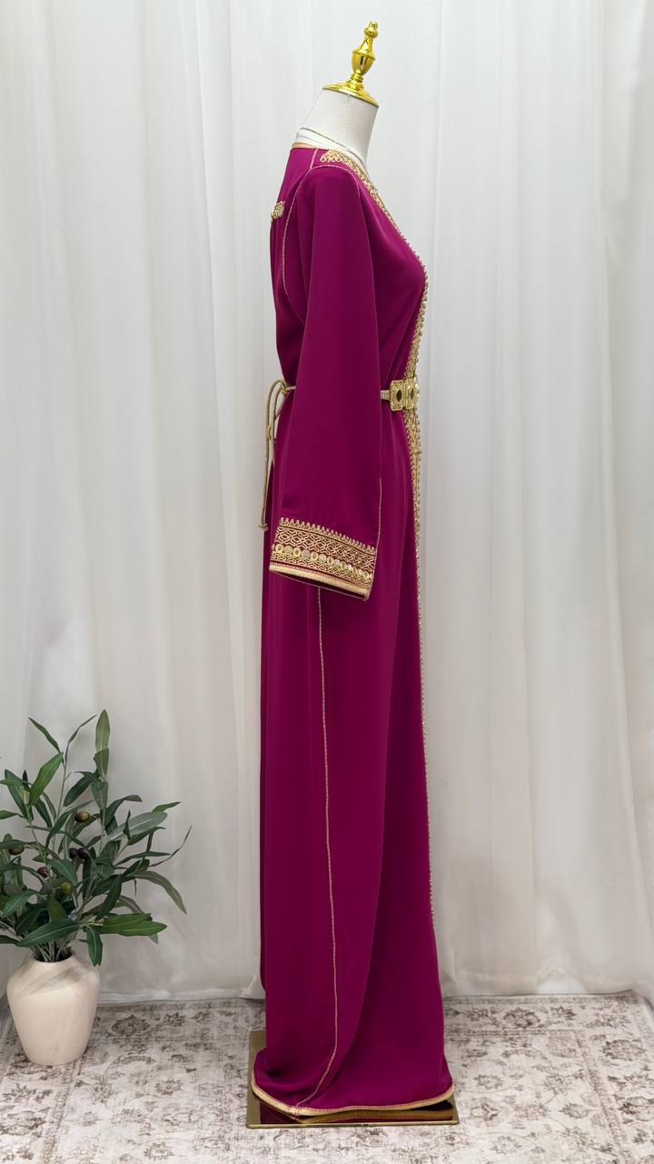 Royal Fuchsia Hand-Embroidered Moroccan Kaftan