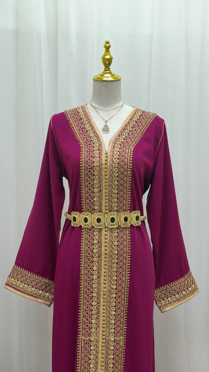 Royal Fuchsia Hand-Embroidered Moroccan Kaftan