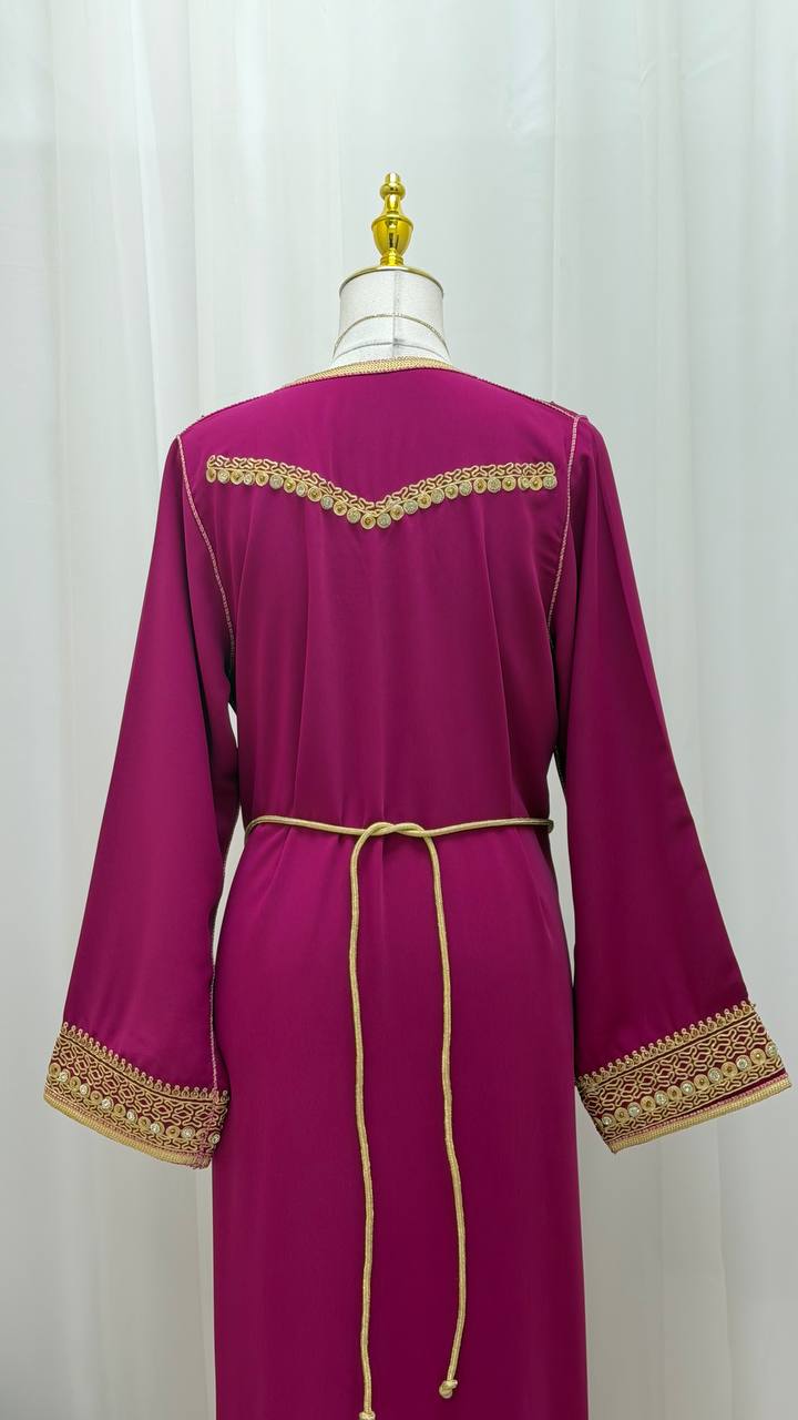 Royal Fuchsia Hand-Embroidered Moroccan Kaftan