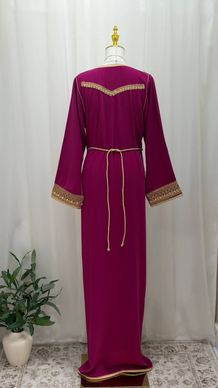 Royal Fuchsia Hand-Embroidered Moroccan Kaftan