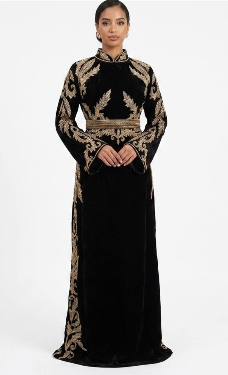 Golden Heritage Hand-Beaded Velvet Thobe