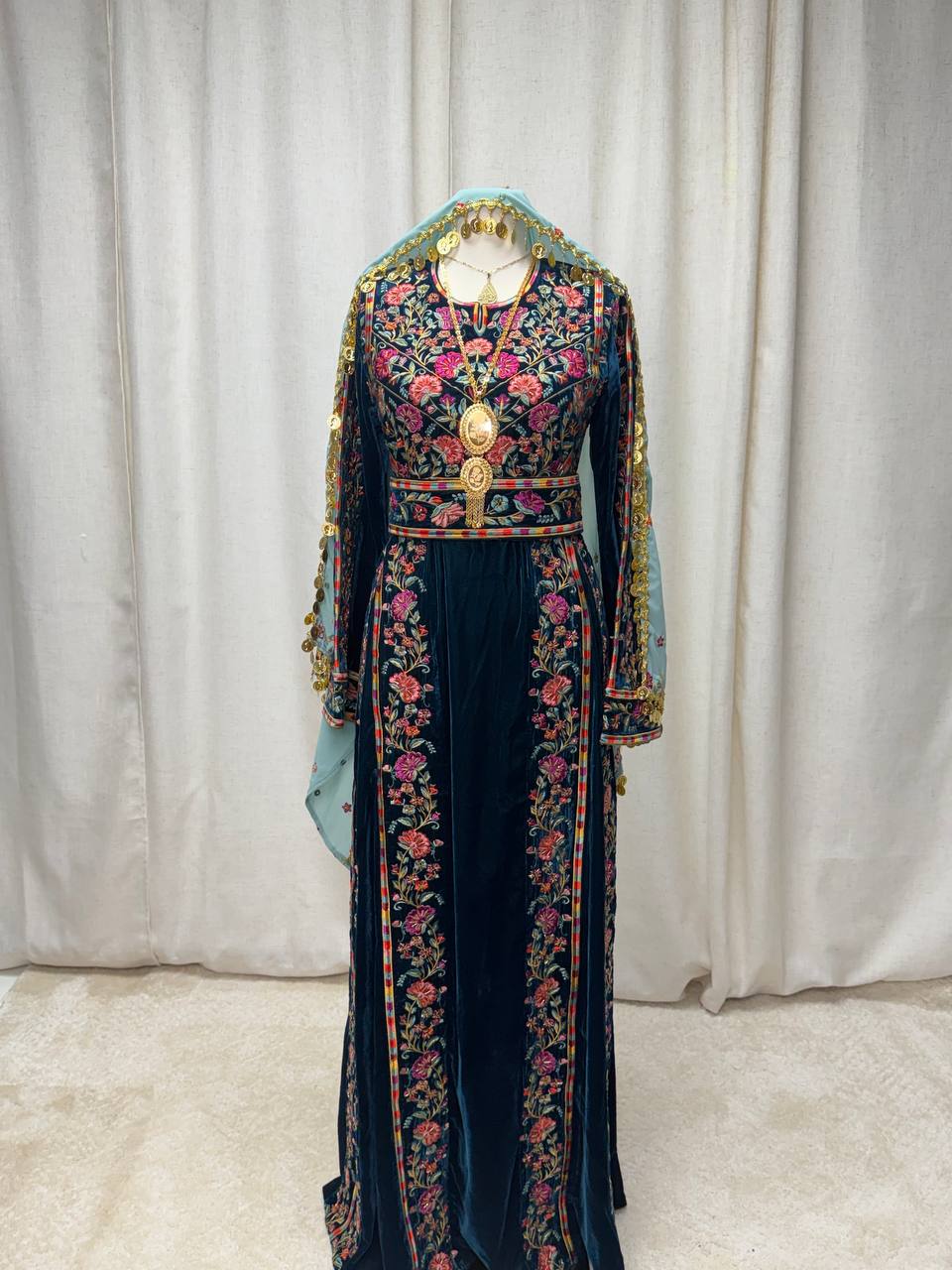 Razan Petrol Velvet Heritage Thobe