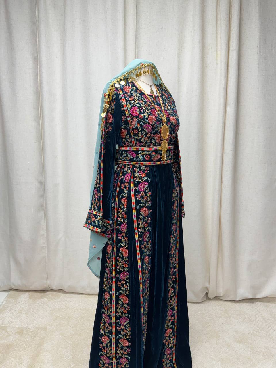 Razan Petrol Velvet Heritage Thobe