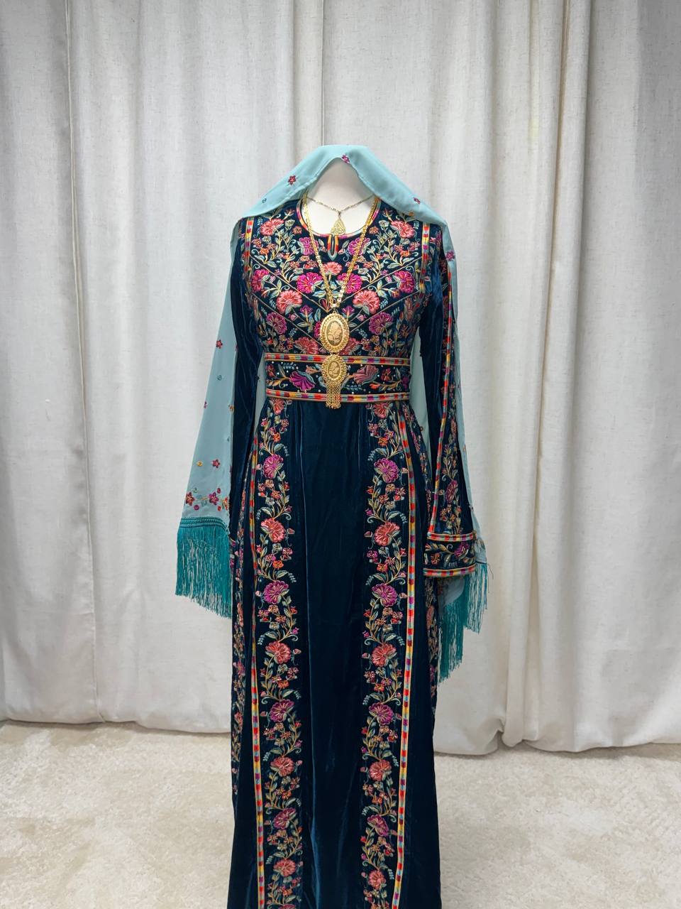 Turquoise Blossom Fringe Shawl