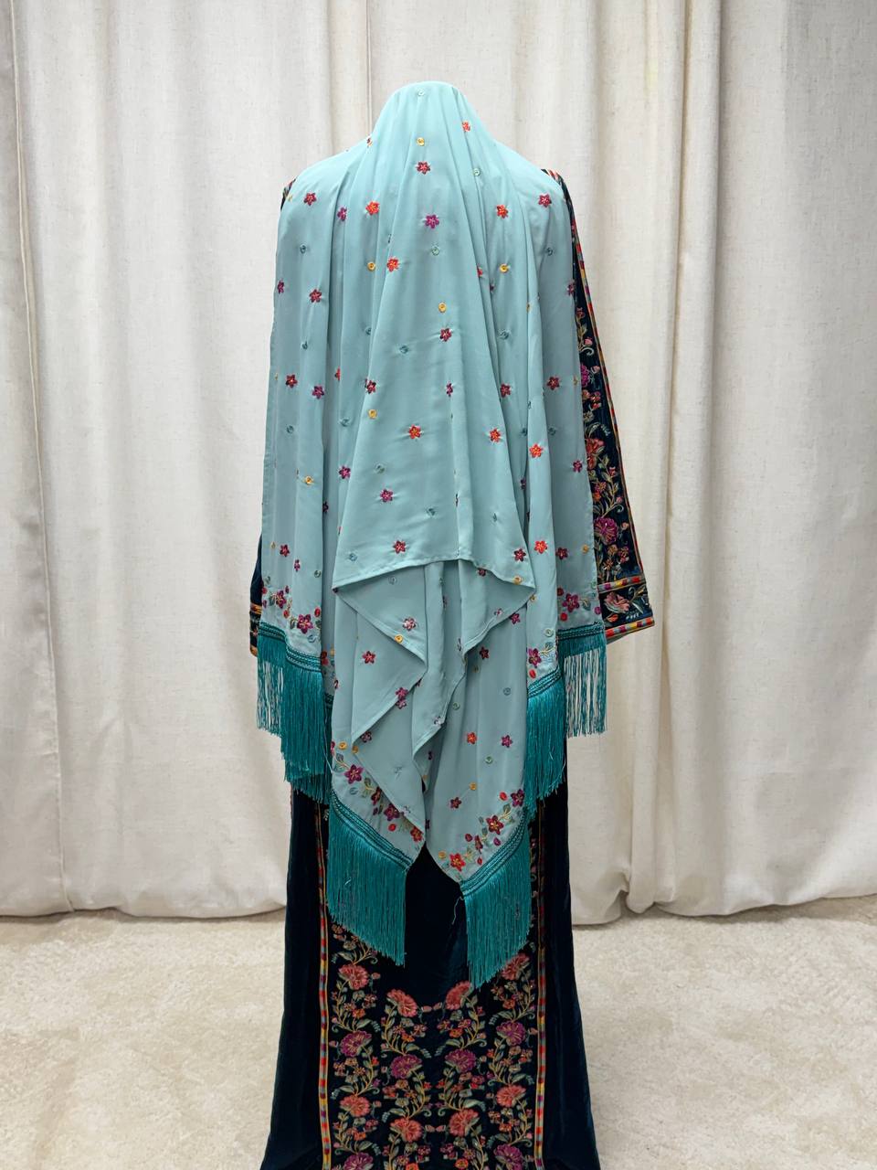 Turquoise Blossom Fringe Shawl