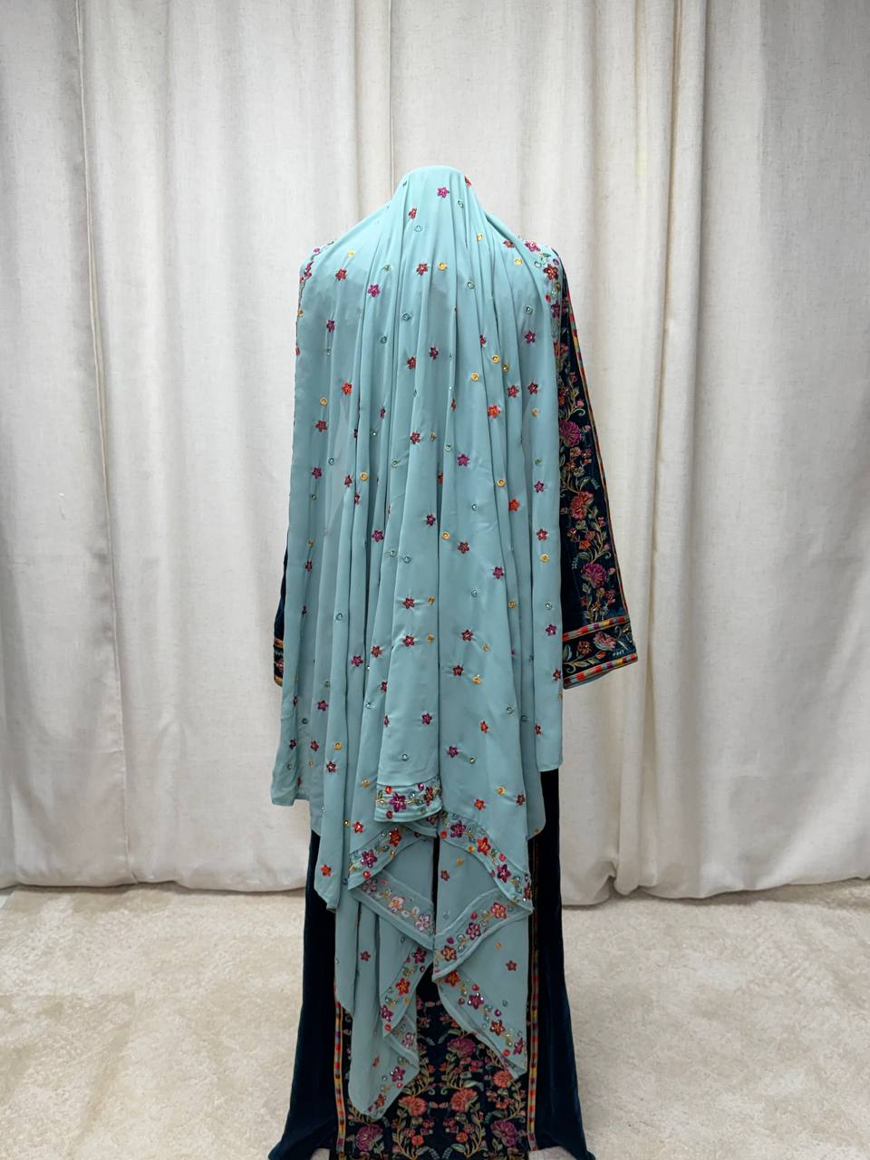 Turquoise Blossom Extra-Long Shawl