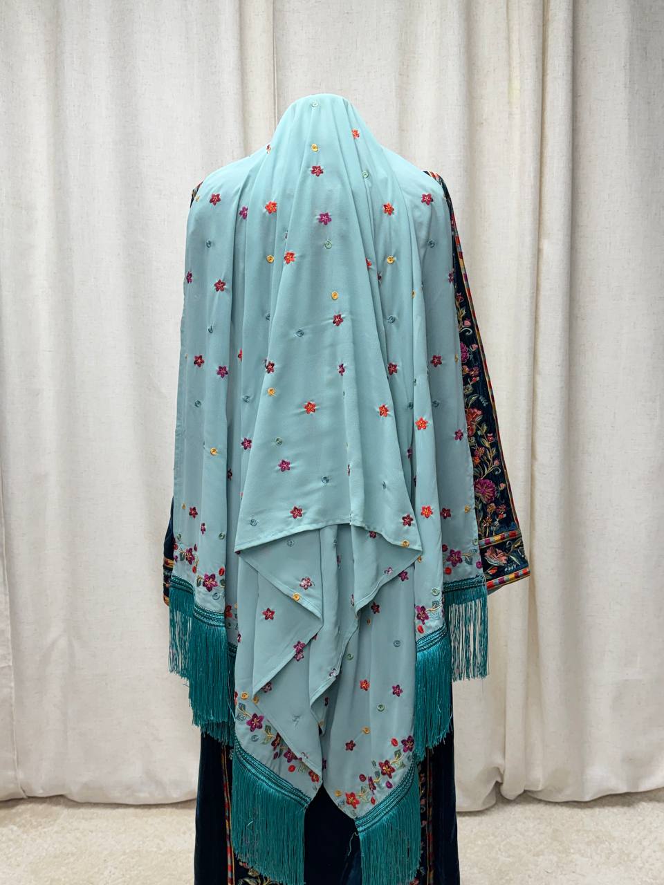 Turquoise Blossom Fringe Shawl