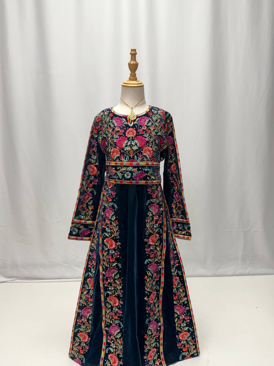 Kinda Petrol Velvet Embroidered Girls Thobe