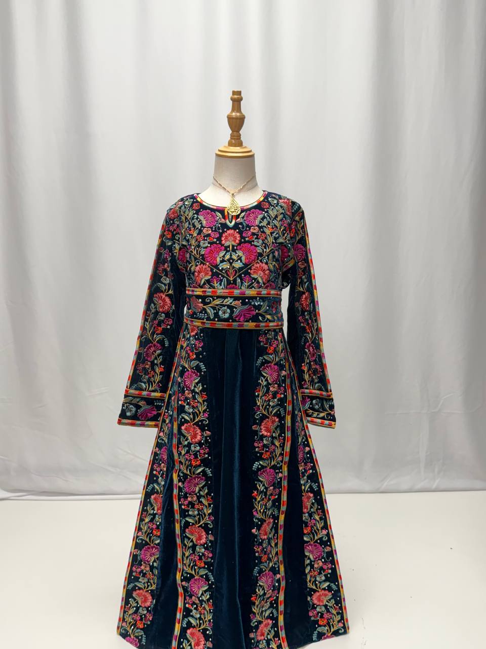 Kinda Petrol Velvet Embroidered Girls Thobe