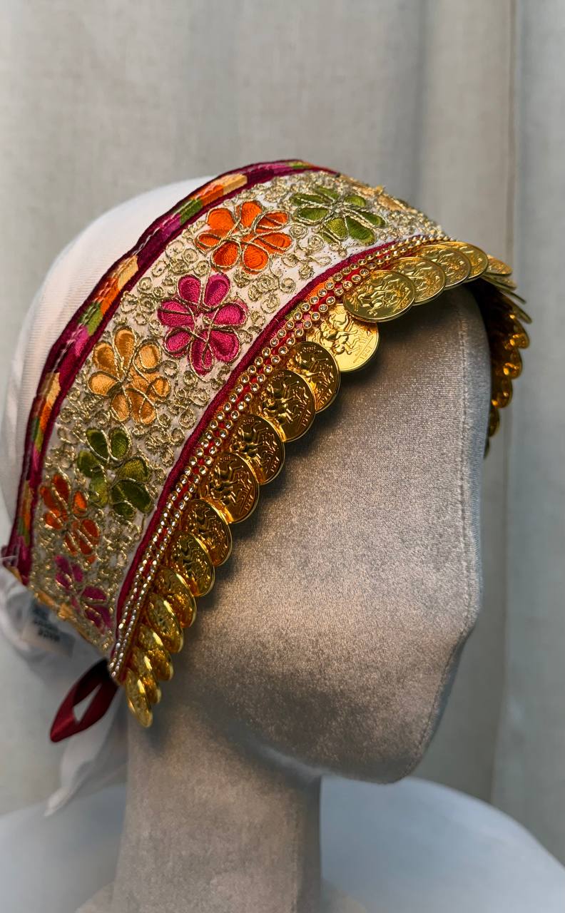 Golden Coin Embroidered Hair Wrap Headband