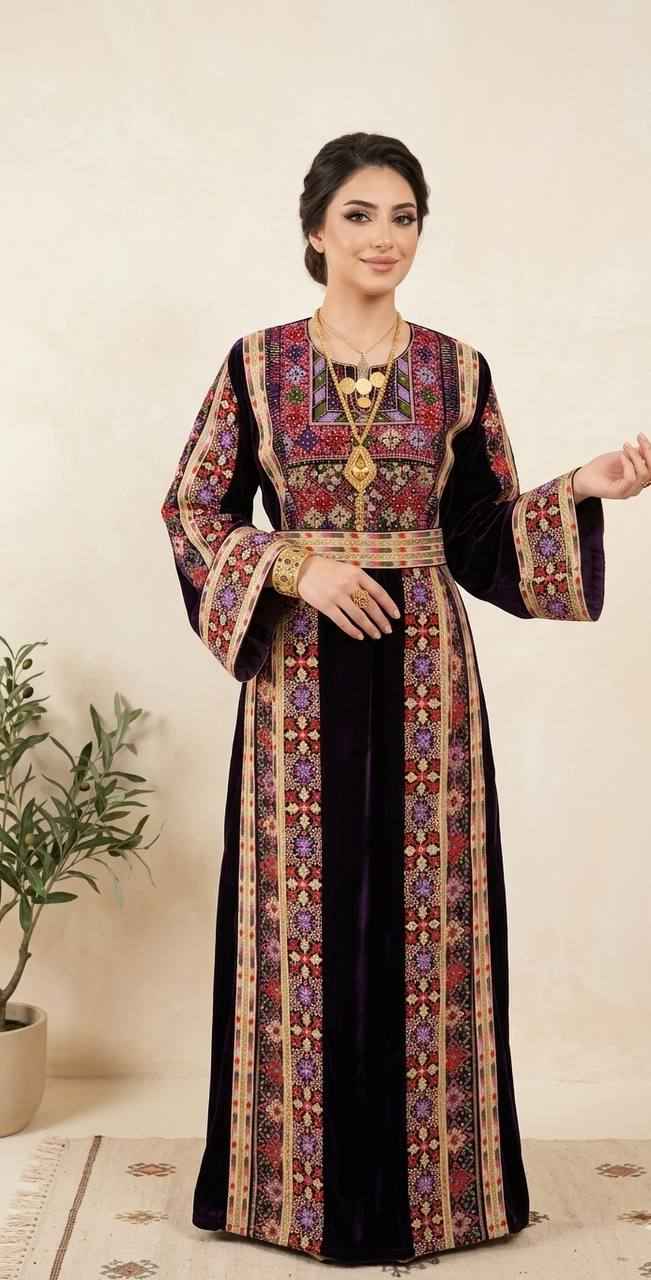 Raghad Deep Plum Velvet Thobe