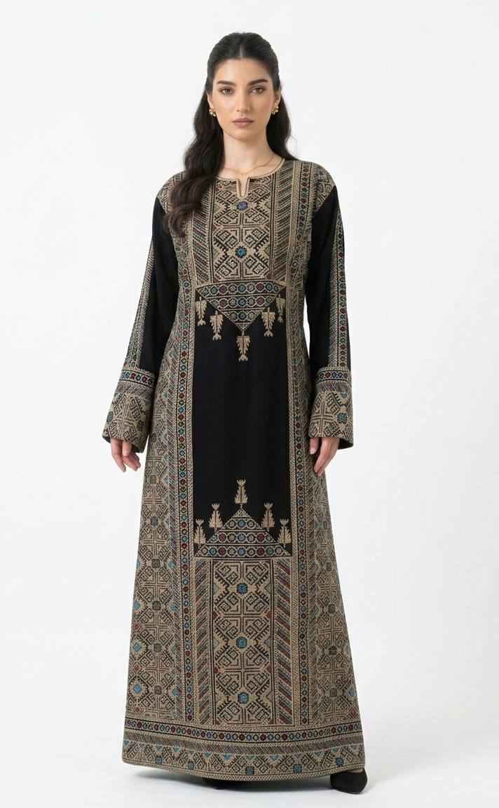 Laythana Heritage Embroidered Abaya - Palestinian Elegance Laythana Heritage Embroidered Abaya - Palestinian Elegance