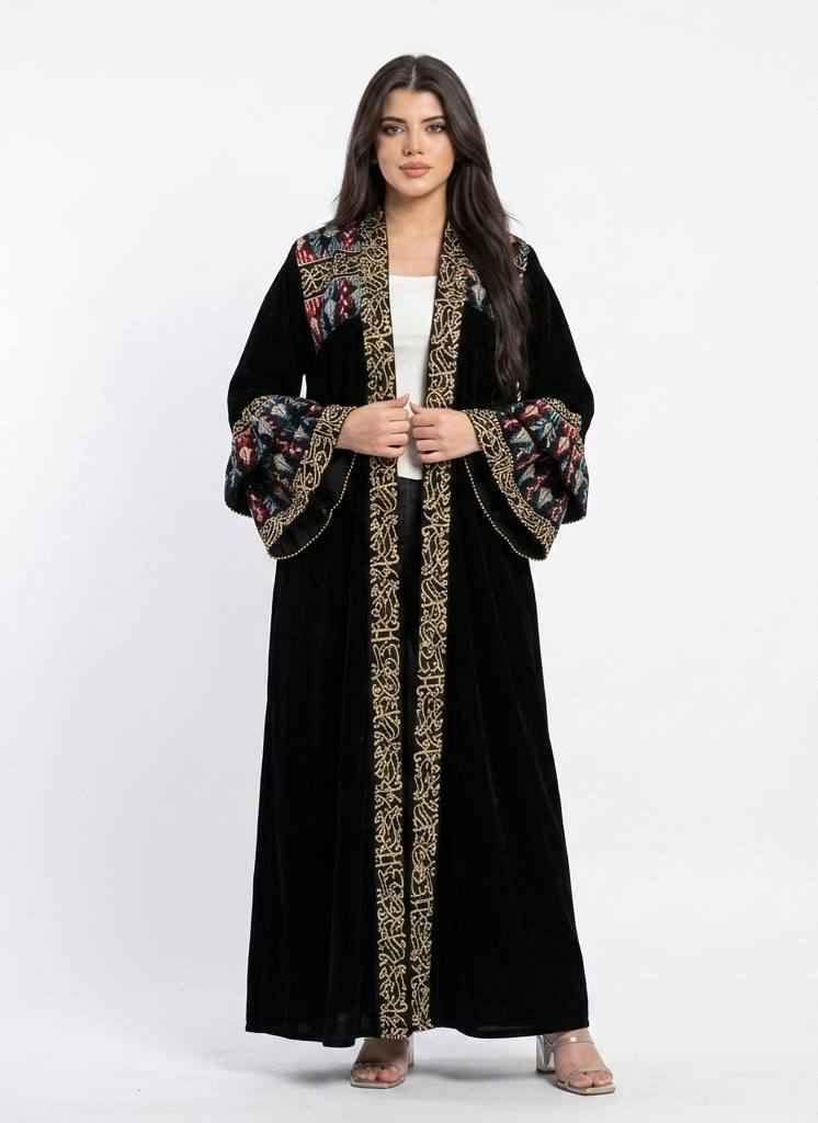 Samira Script Embroidered Open Abaya