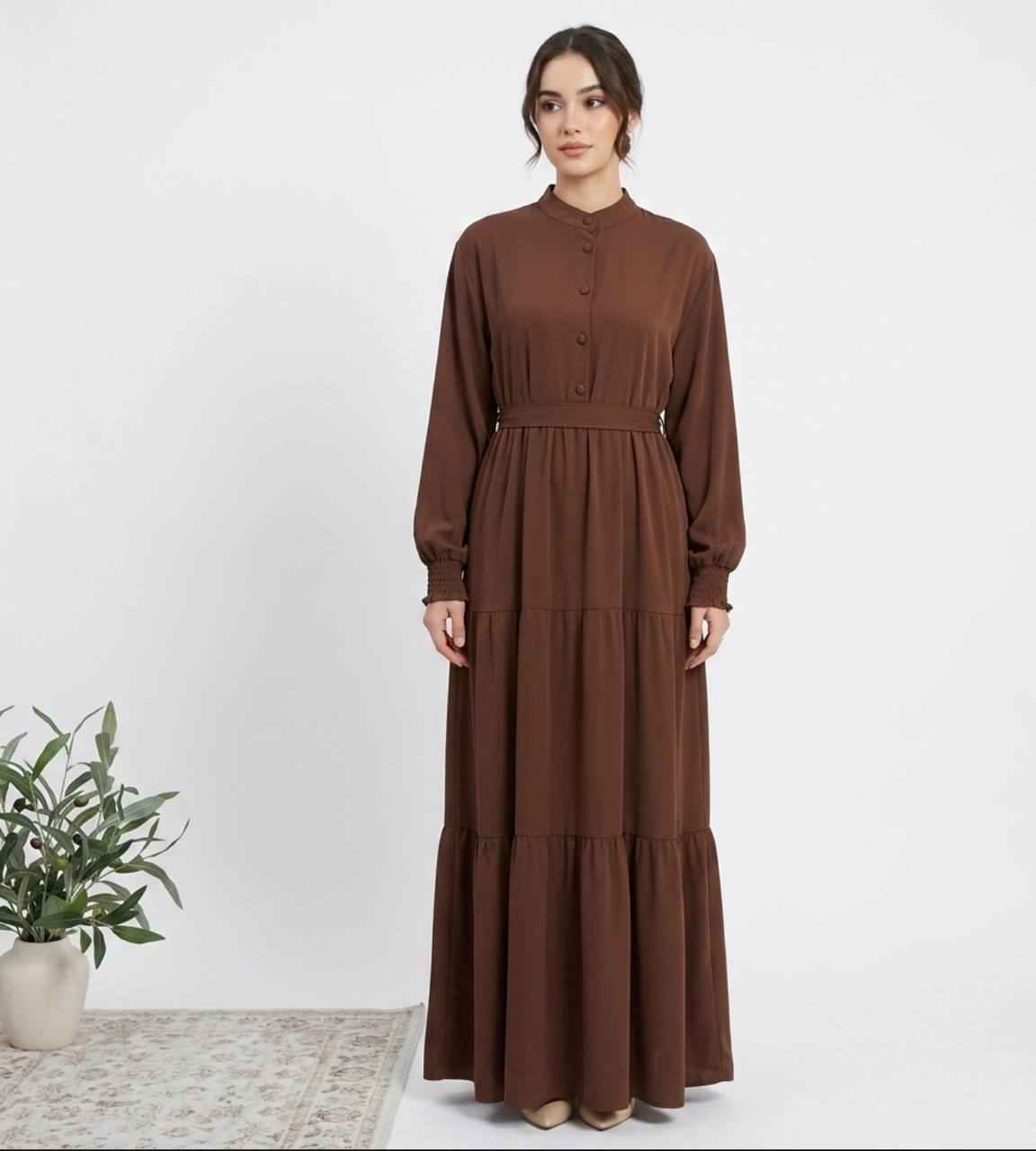 Flowing Brown Tiered Maxi Dress
