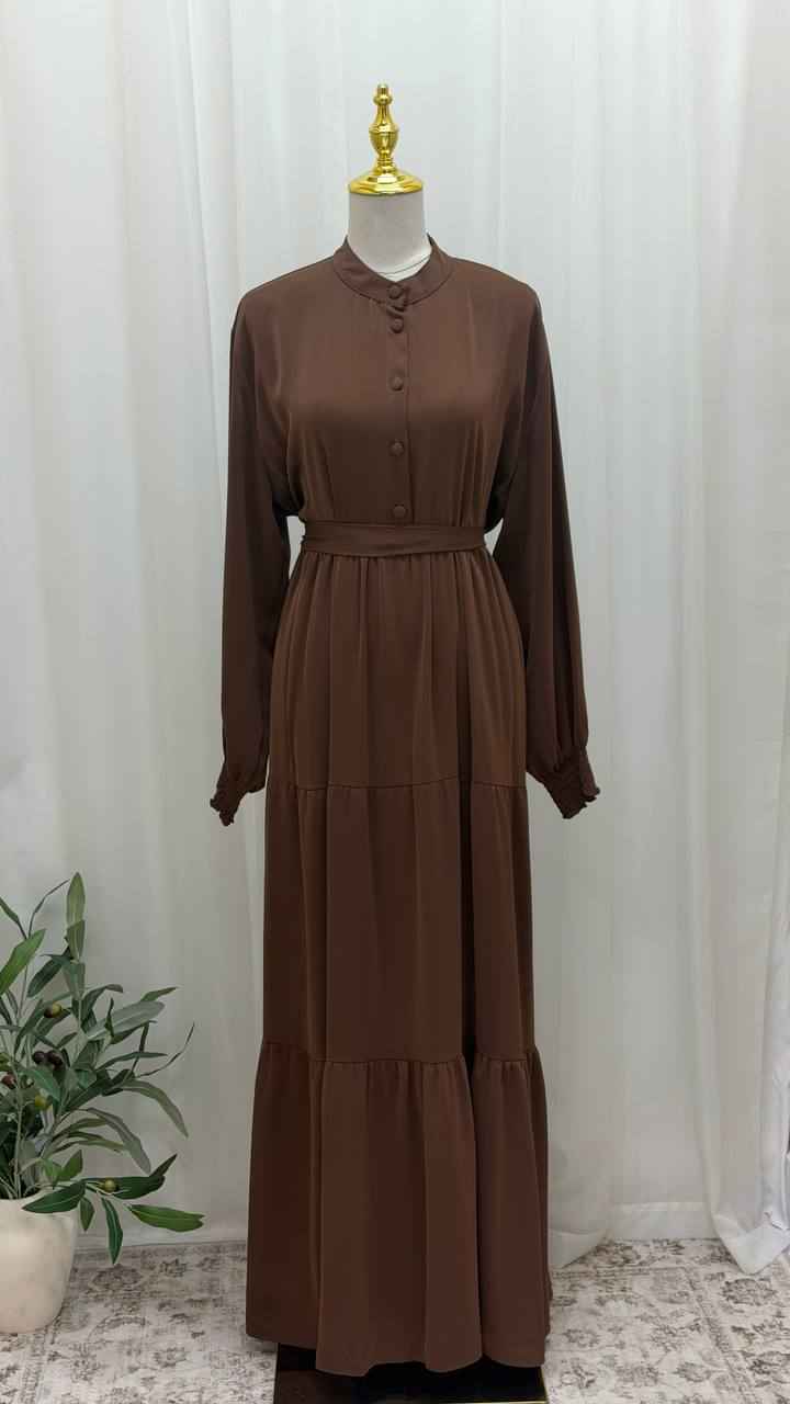 Flowing Brown Tiered Maxi Dress