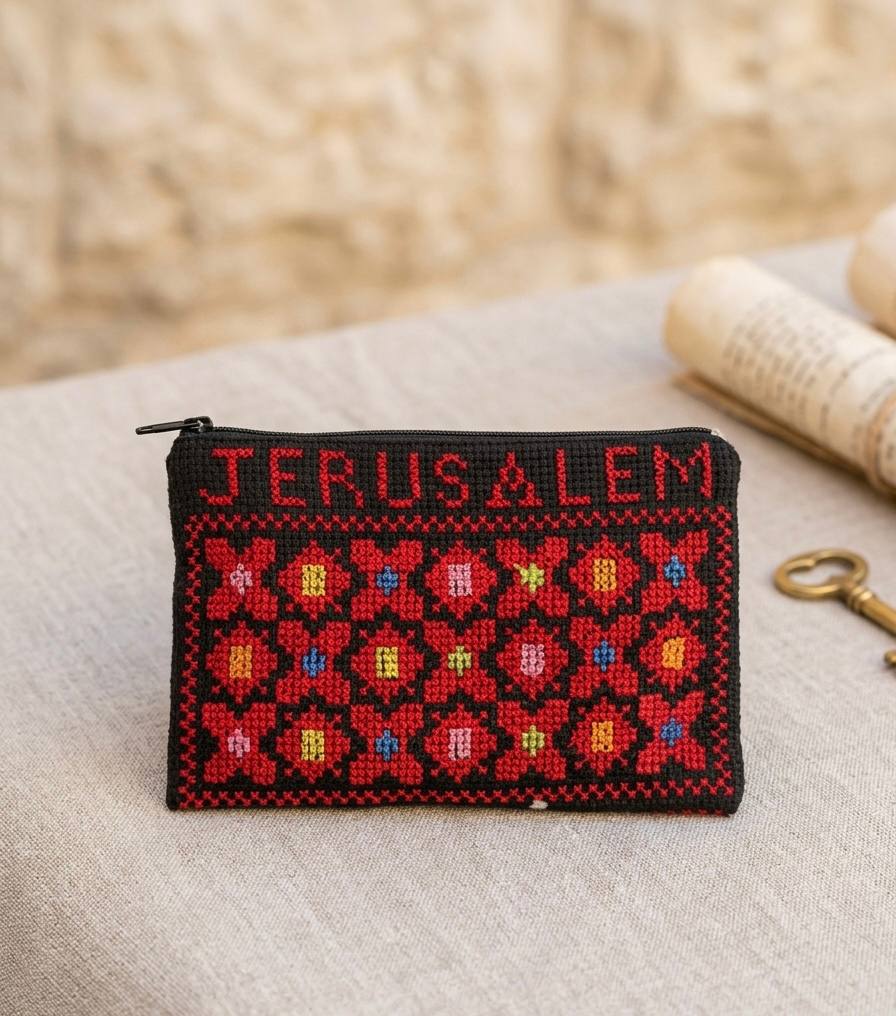 Hand-Embroidered Palestinian Heritage Zipper Pouch