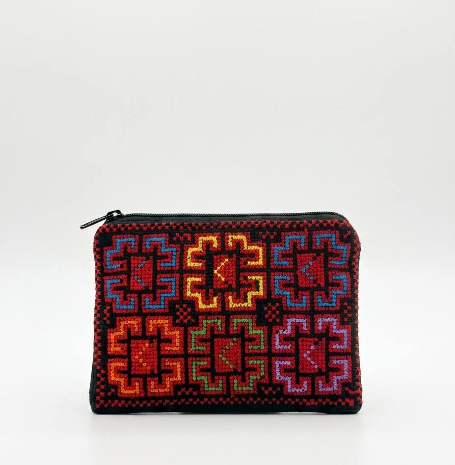 Hand-Embroidered Palestinian Heritage Zipper Pouch