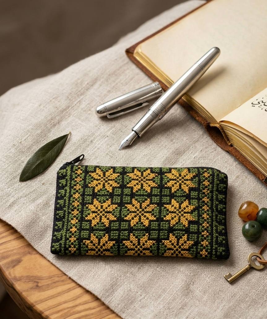 Hand-Embroidered Palestinian Heritage Zipper Pouch