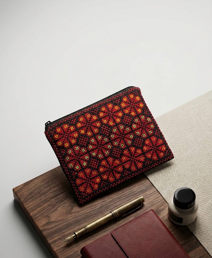 Hand-Embroidered Palestinian Heritage Zipper Pouch
