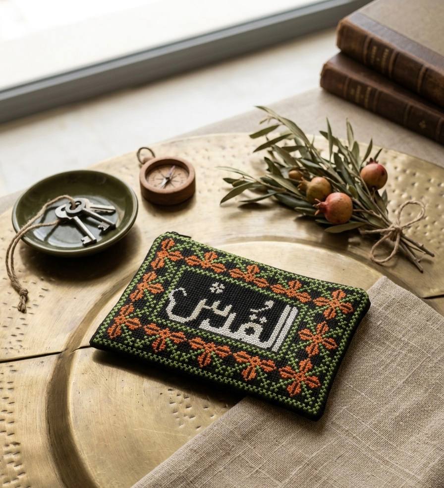 Hand-Embroidered Palestinian Heritage Zipper Pouch