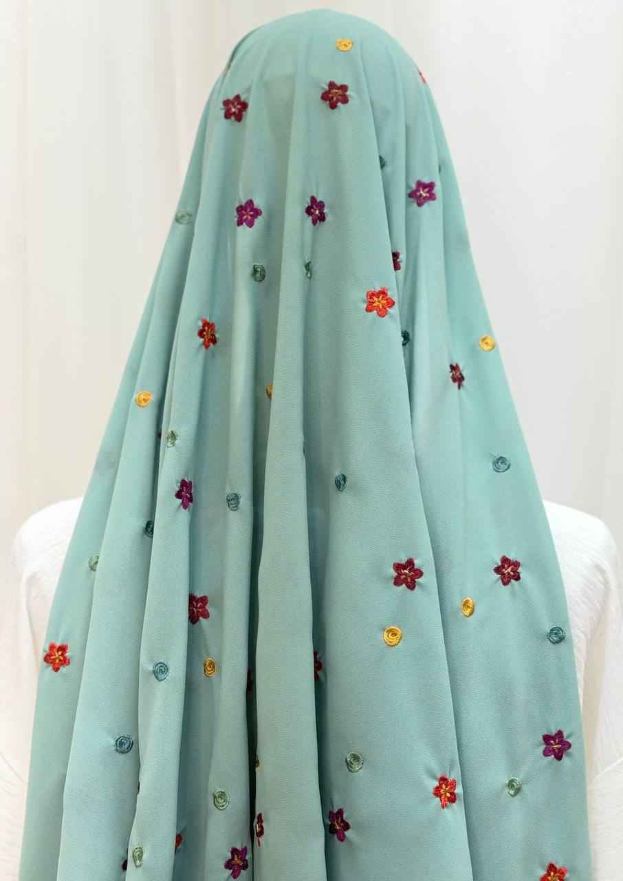 Blossom Breeze Hand-Embroidered Scarf