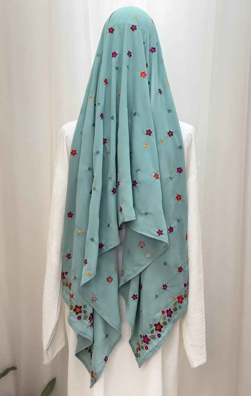 Blossom Breeze Hand-Embroidered Scarf