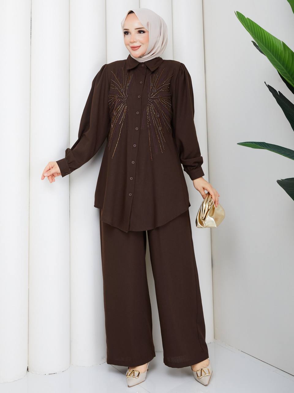 Hand-Embroidered Soft Linen Two-Piece Set