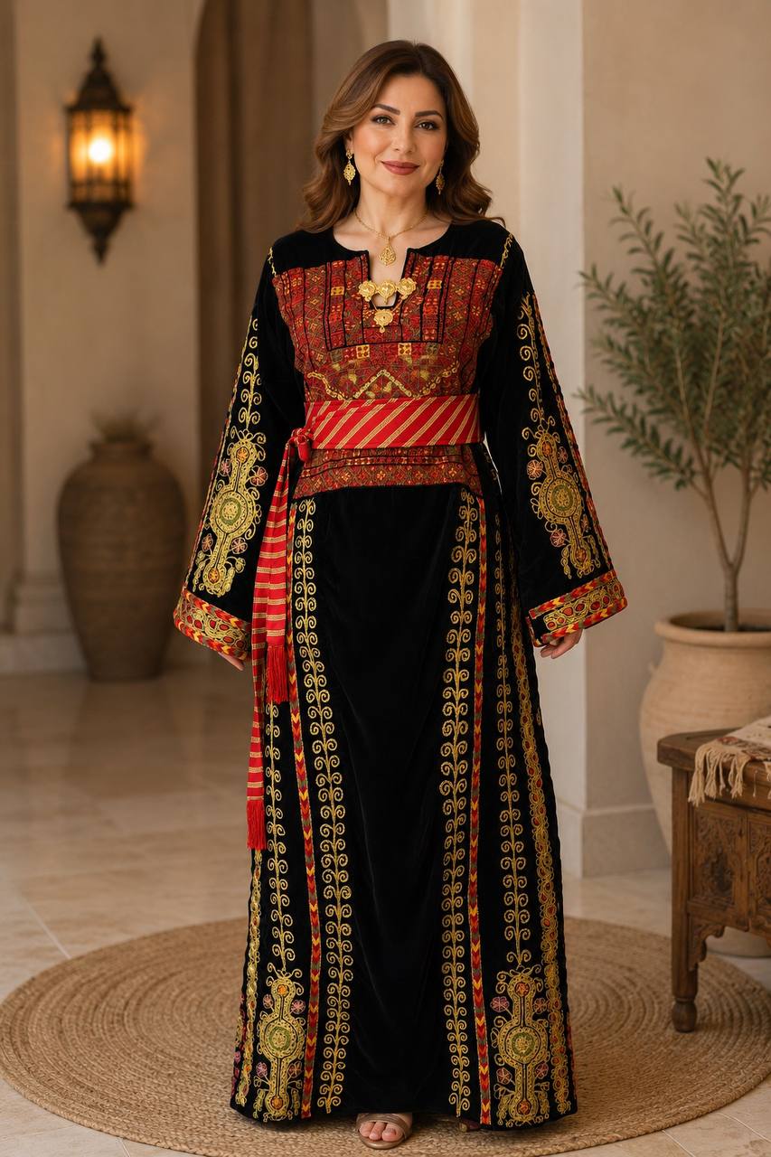 Areej Hand-Embroidered Velvet Thoub