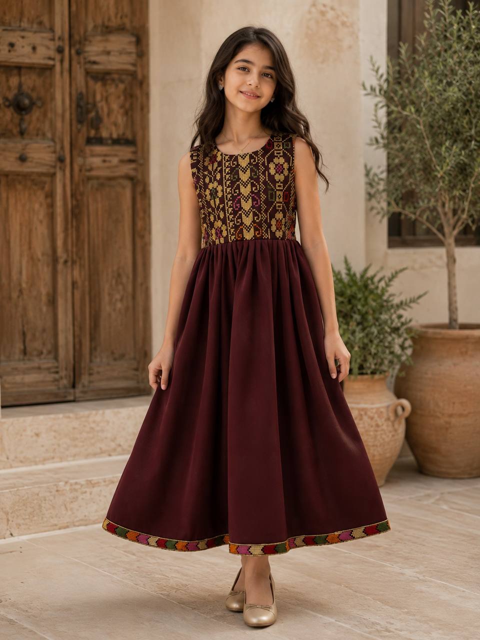 Eileen Embroidered Satin Dress