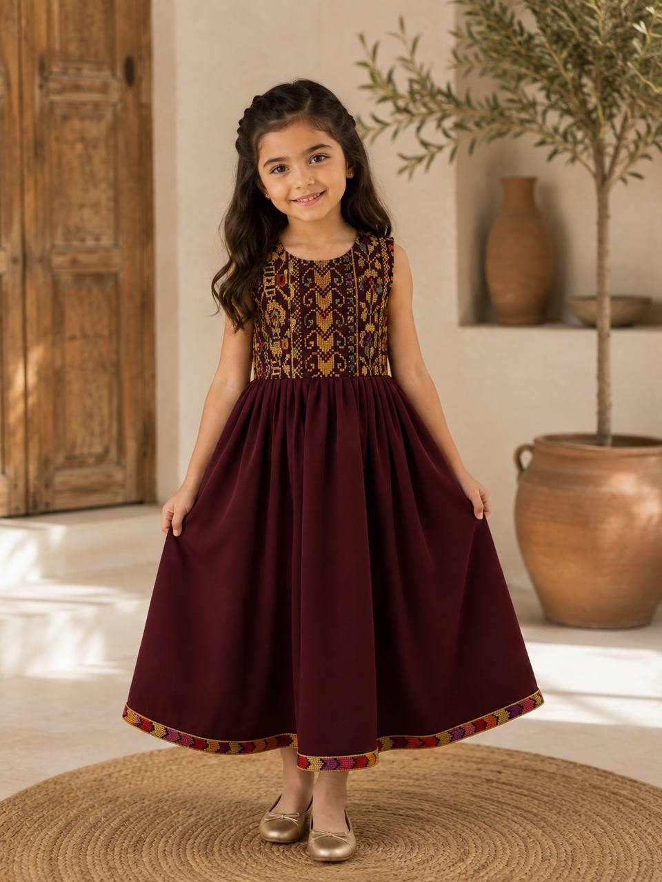 Eileen Embroidered Satin Dress
