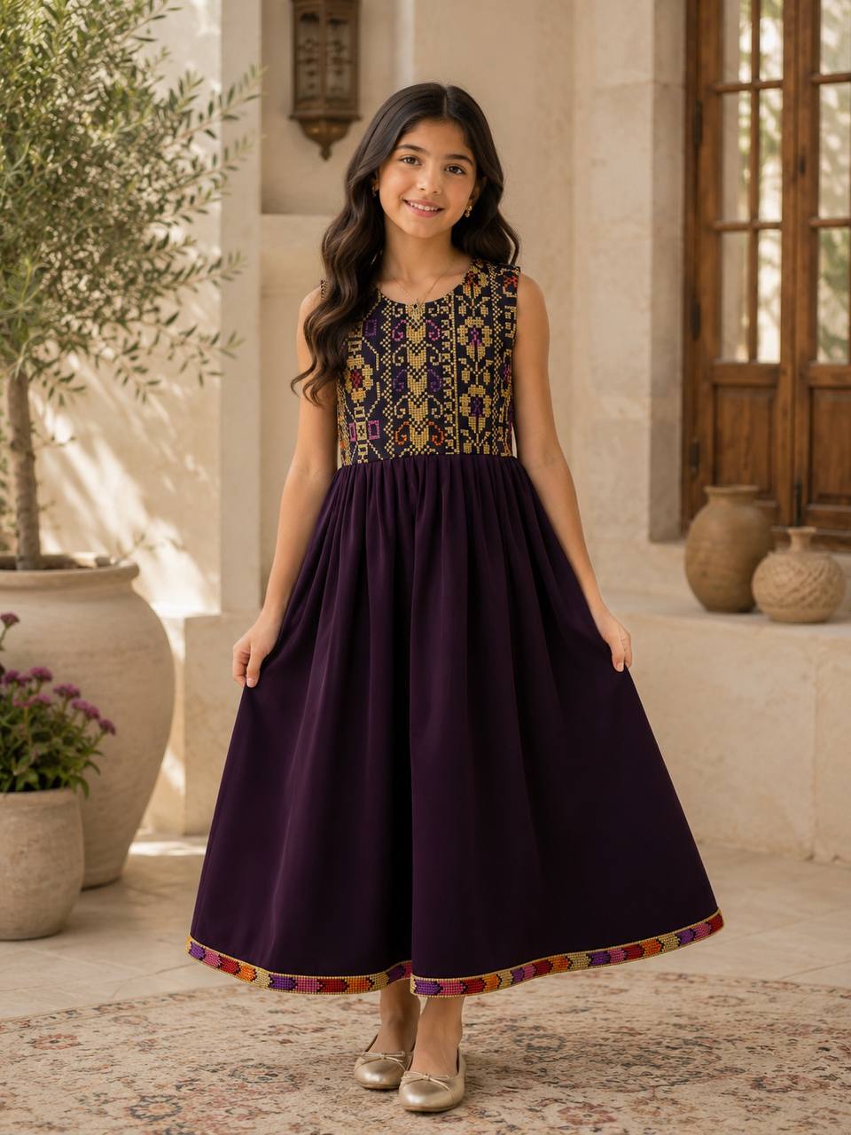 Eileen Embroidered Satin Dress